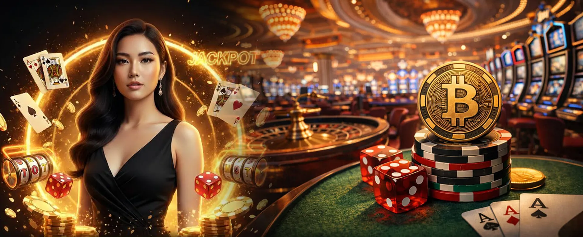 Dynamic casino background with vibrant lights and gaming elements